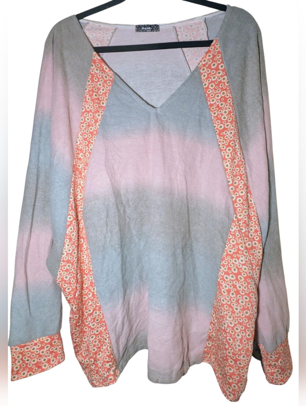 NWOT Story Teller 3X Mixed Media Floral Striped Dolman Sleeve Soft Sweatshirt